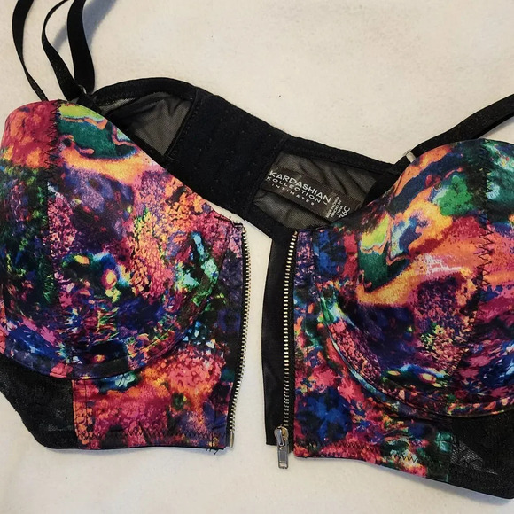 Kardashian Kollection Galaxy Print Bustier Bra Top with Front Zip Multicolor 36C - Picture 5 of 5